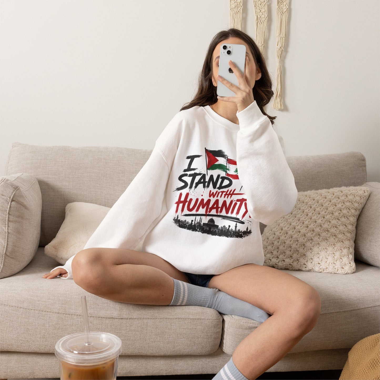 Crewneck Sweatshirt — "I Stand With Humanity" Solidarity Design