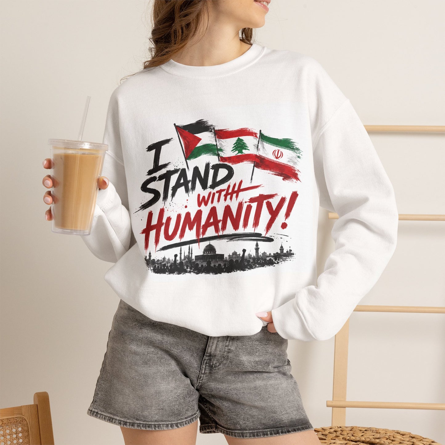 Crewneck Sweatshirt — "I Stand With Humanity" Solidarity Design